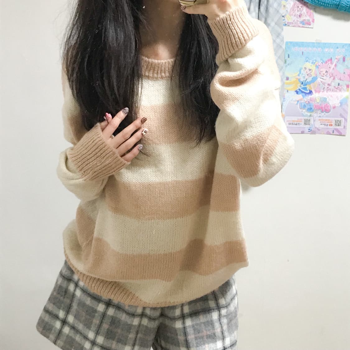 빈티지 스트라이프 핑크 라떼 니트 히메갸루 로걀 리즈리사깔 헤이세이 상품이미지1