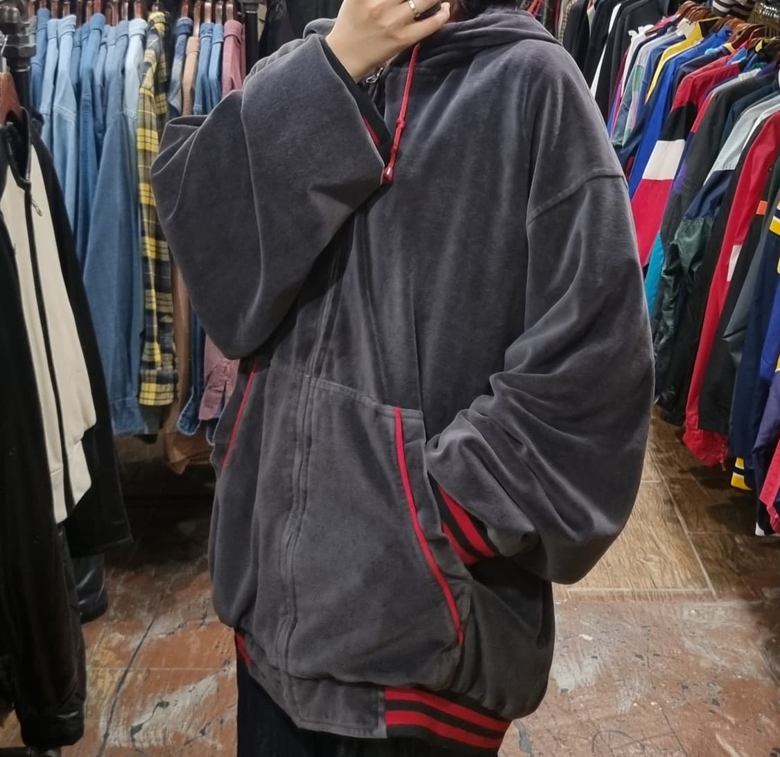 [Hi] vtg 빈티지 벨벳 져지 그레이 상품이미지5