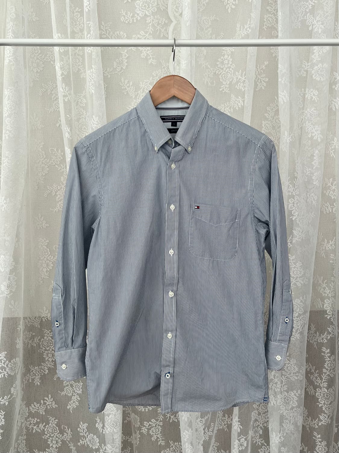 S) 타미힐피거 슬림핏 핀 스트라이프 셔츠 네이비 상품이미지1
