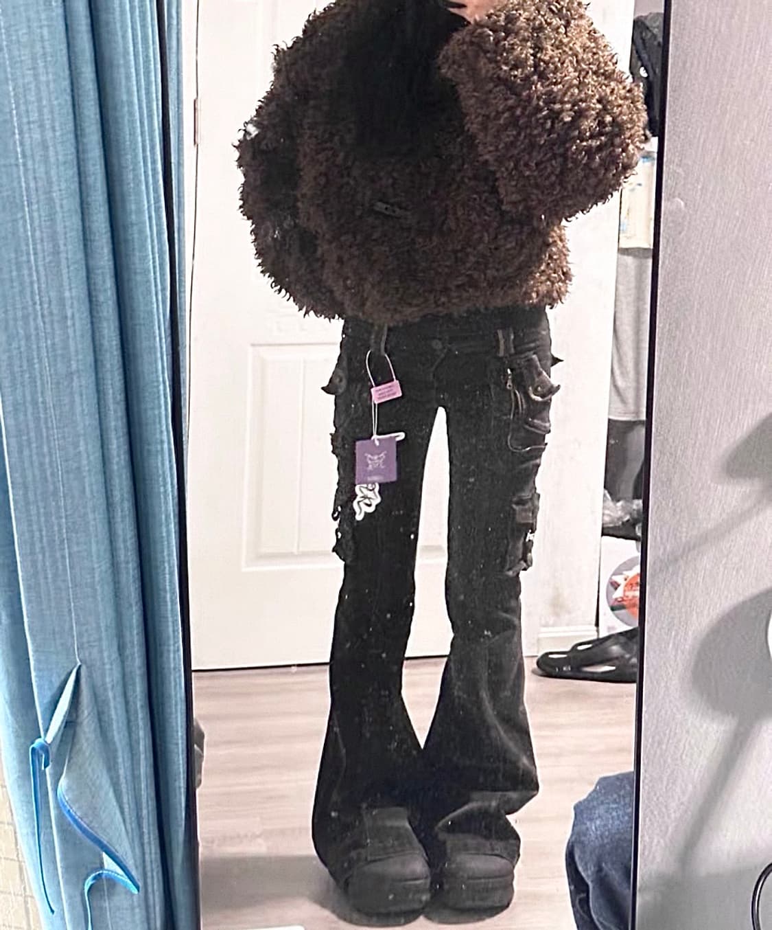 테스트메커니즘 flowers birds 카고 부츠컷 블랙 팬츠 젤리보드 상품이미지2