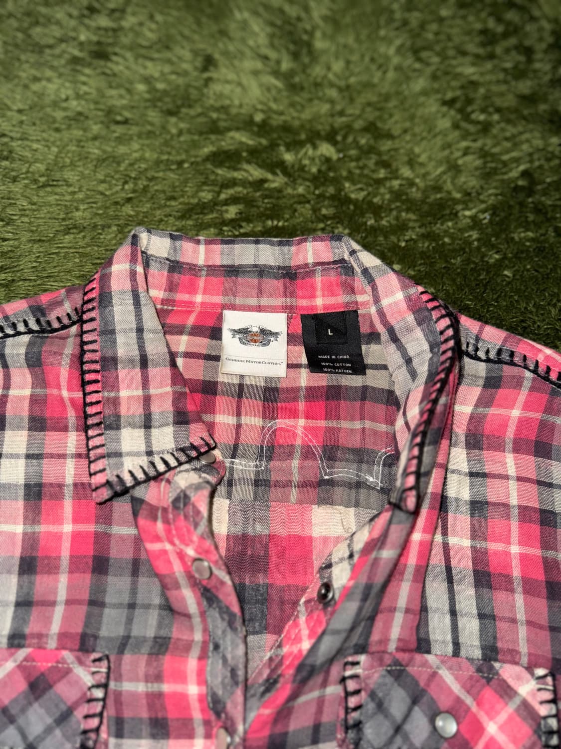 [L] 할리데이비슨 우먼스 웨스턴 펄스냅 스터드 플레이드 체크 셔츠 상품이미지5