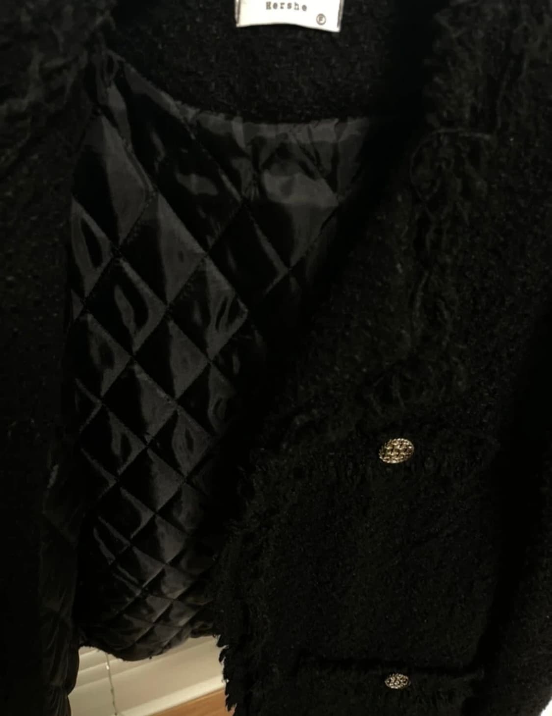 블랙 누빔 롱트위드 자켓 상품이미지4