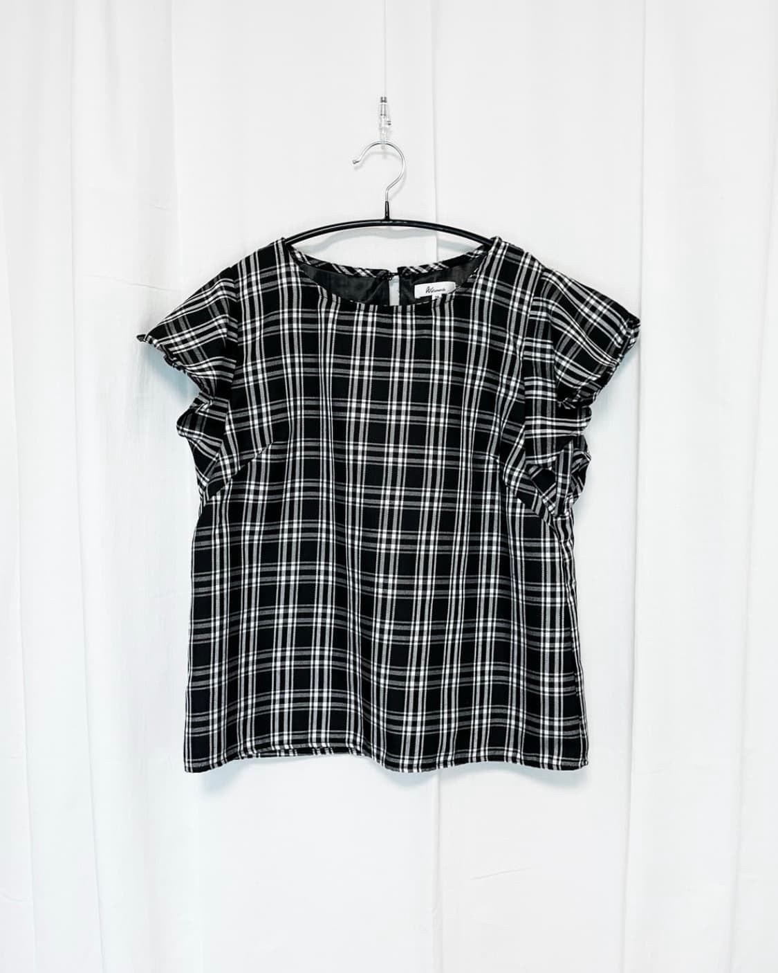 Check Ruffle Blouse - Black 상품이미지2