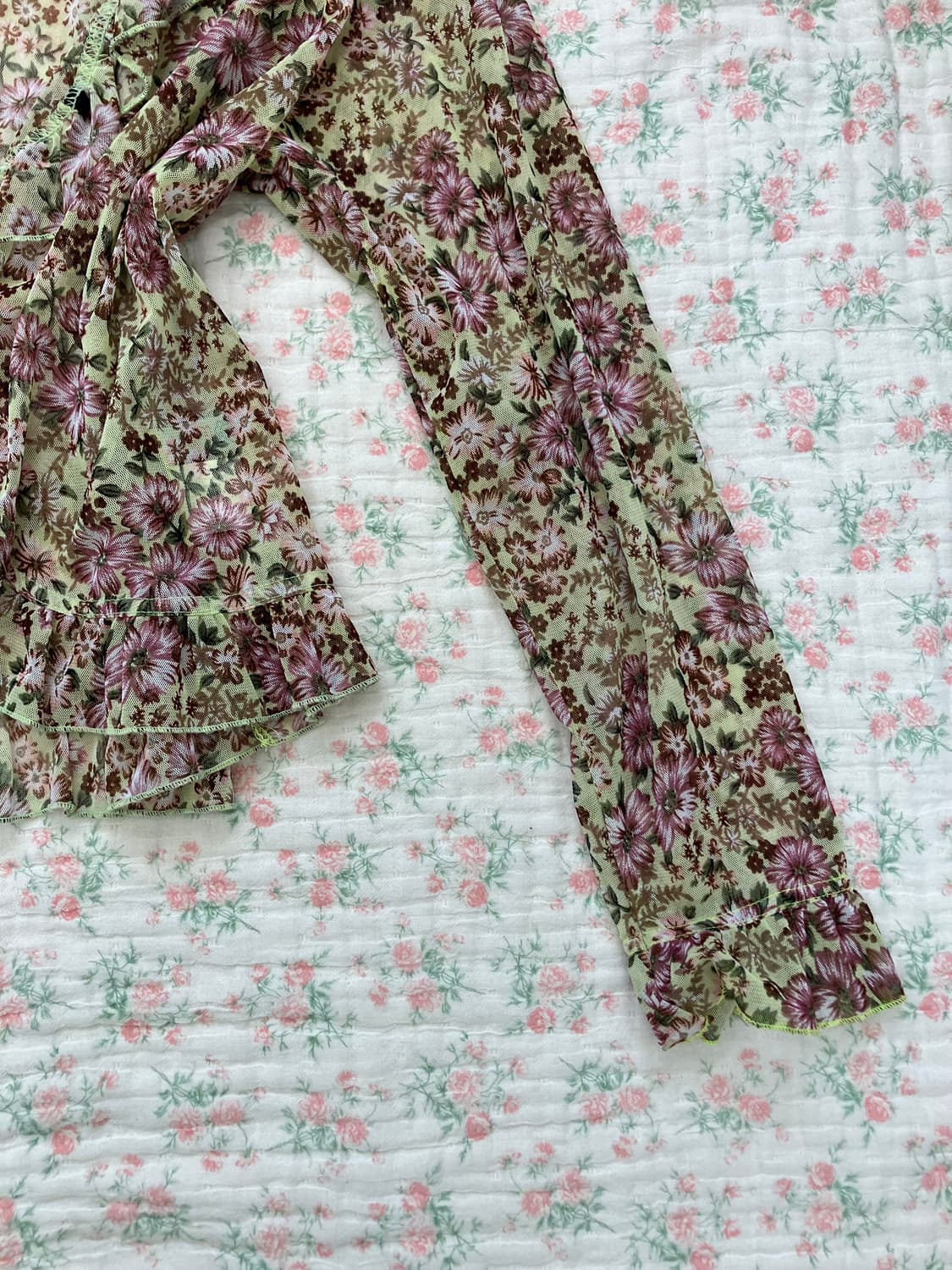 빈티지 플라워 패턴 프릴 볼레로 가디건 1091 모리걸 y2k 스트릿 갸 상품이미지5