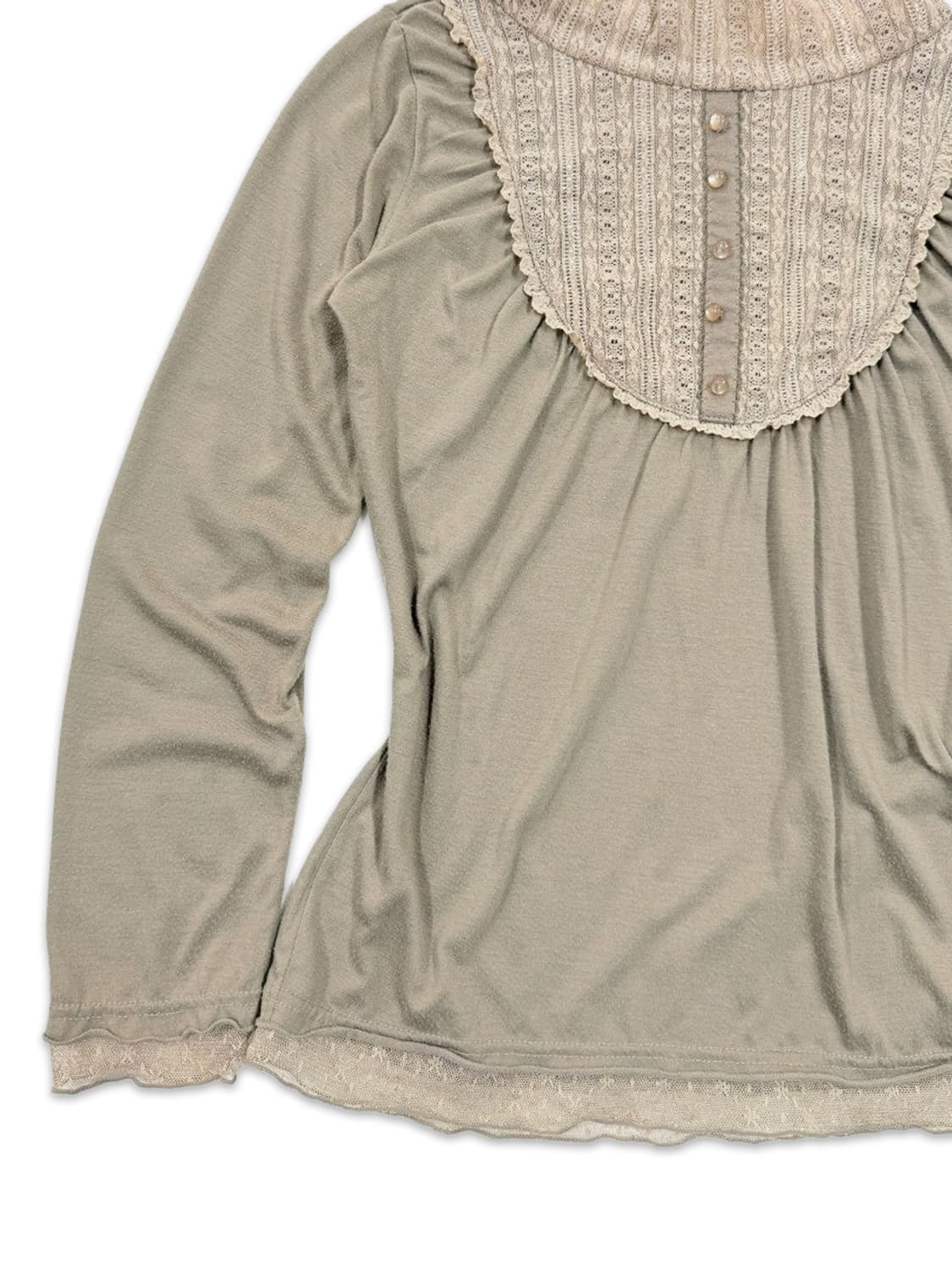 빈티지 베이지 카키 레이스 레이어드 긴팔티 상품이미지4