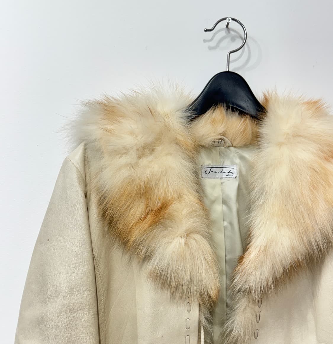 빈티지 리얼레더 트리밍 퍼 자켓, 아이보리, S~M 상품이미지4