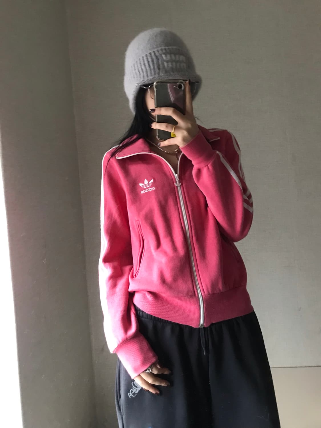 아디다스 핑크 빅로고 면집업 상품이미지5
