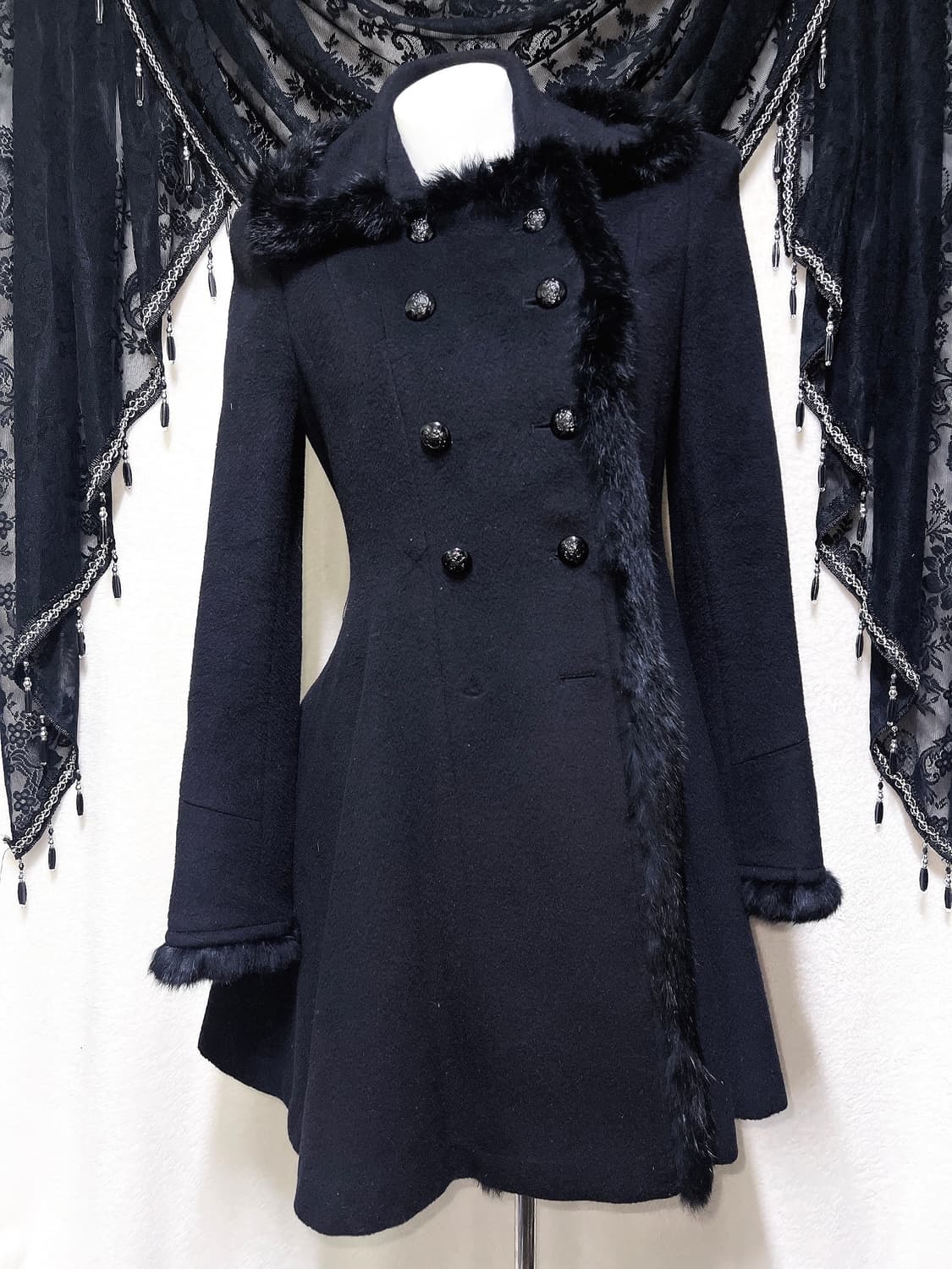 에고이스트 로맨틱고딕 고스로리 펑크 래빗퍼트리밍 플레어 캐시미어코트 갸루 상품이미지2