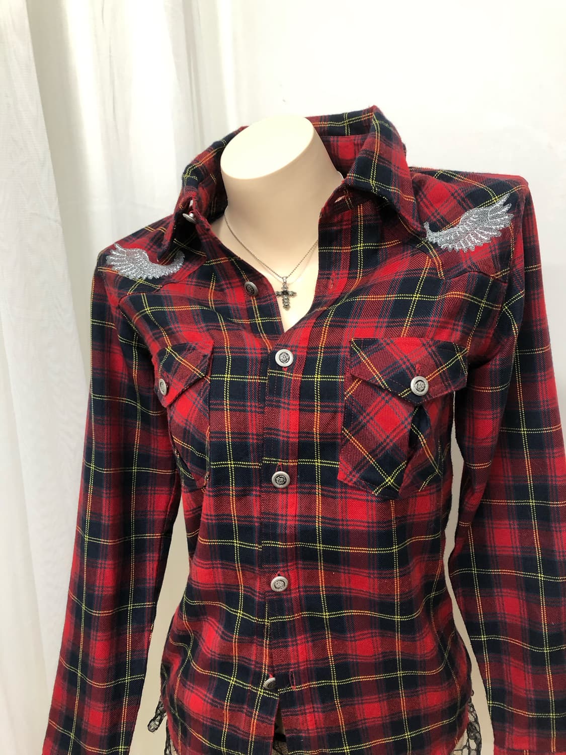 punk graphic red tartan check shirt 상품이미지5
