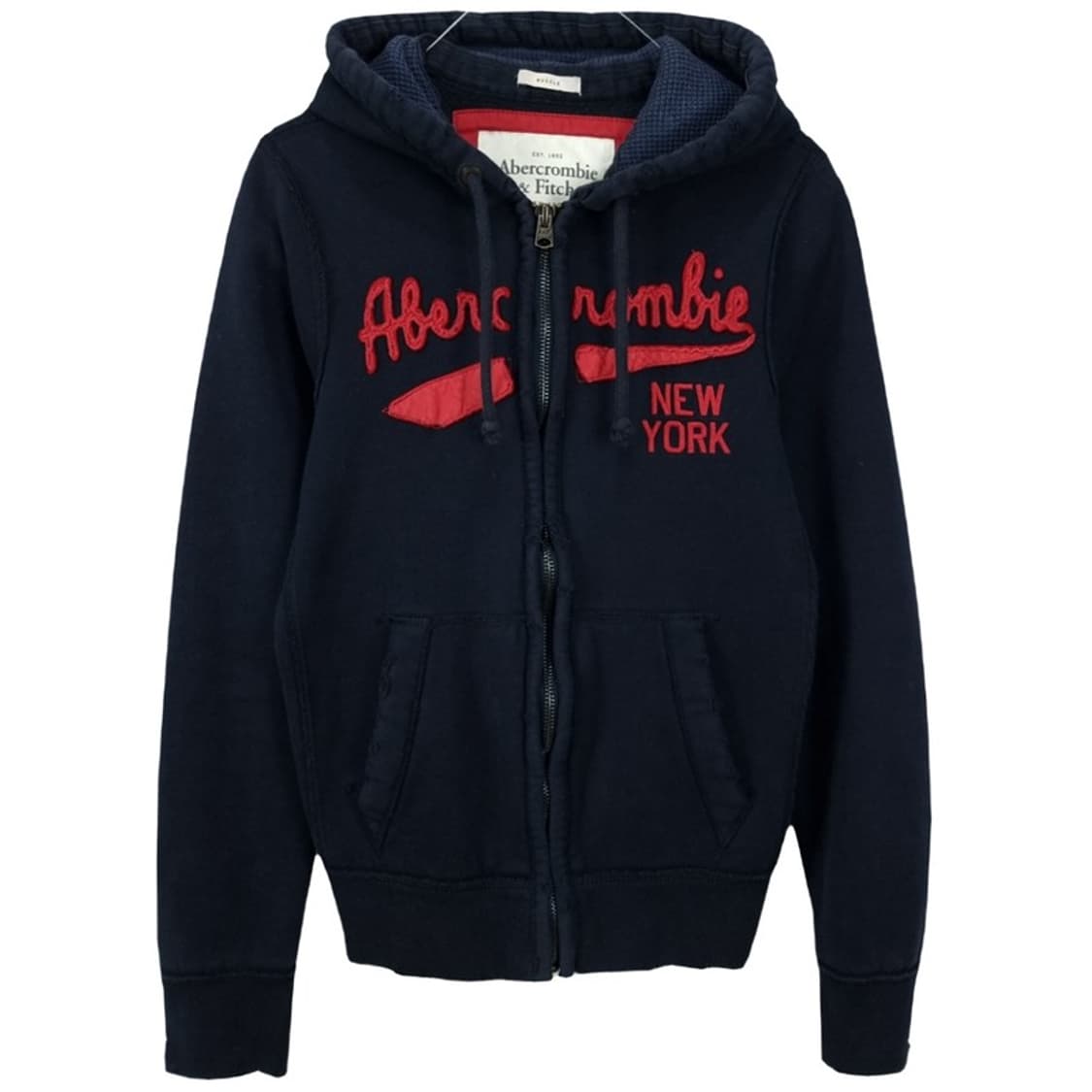 [아베크롬비] Y2K 빈티지 로고 패치 후드 집업 다크네이비 M19663 상품이미지2