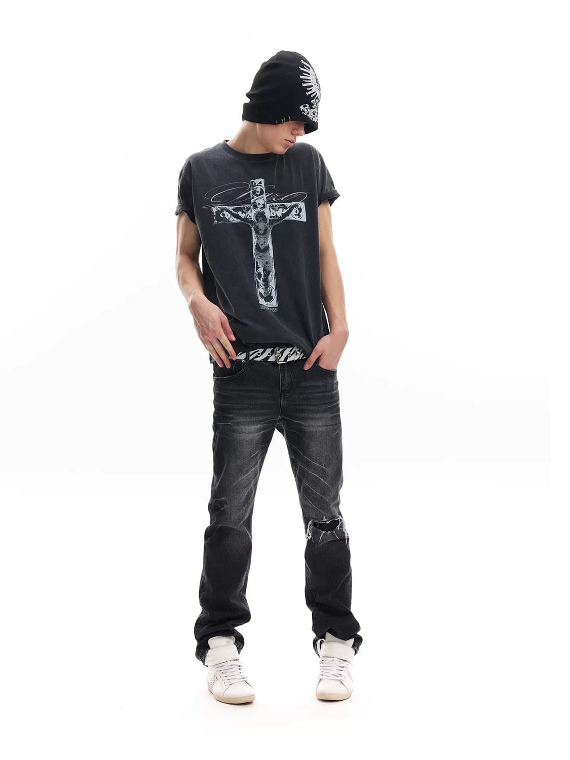 Rhythm Slave Cross Print T-Shirt 상품이미지3