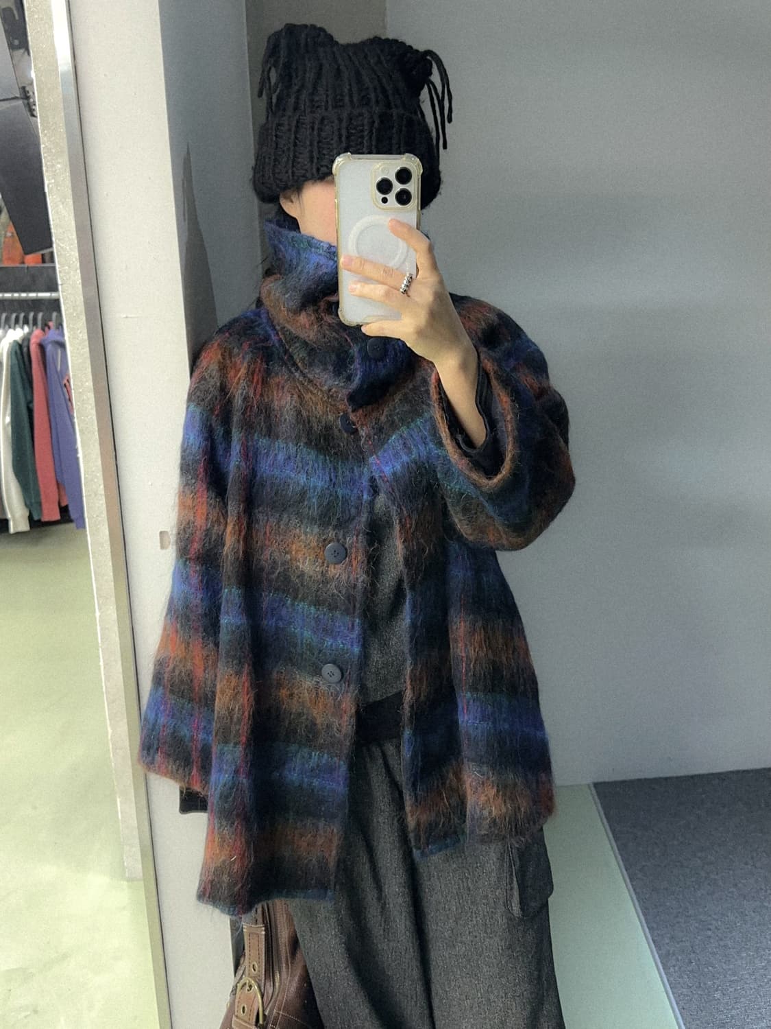 micmac mohair wool check highneck coat 상품이미지1