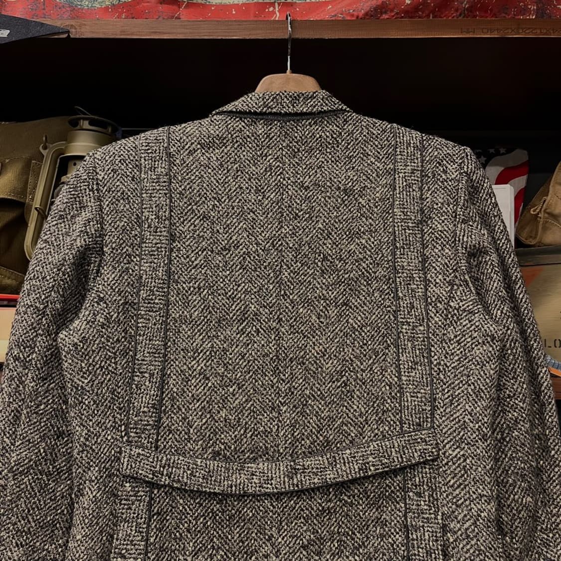 90s 랑방 헤링본 체크 패턴 울 테일러드 블레이져 명품 정장 N000 상품이미지4