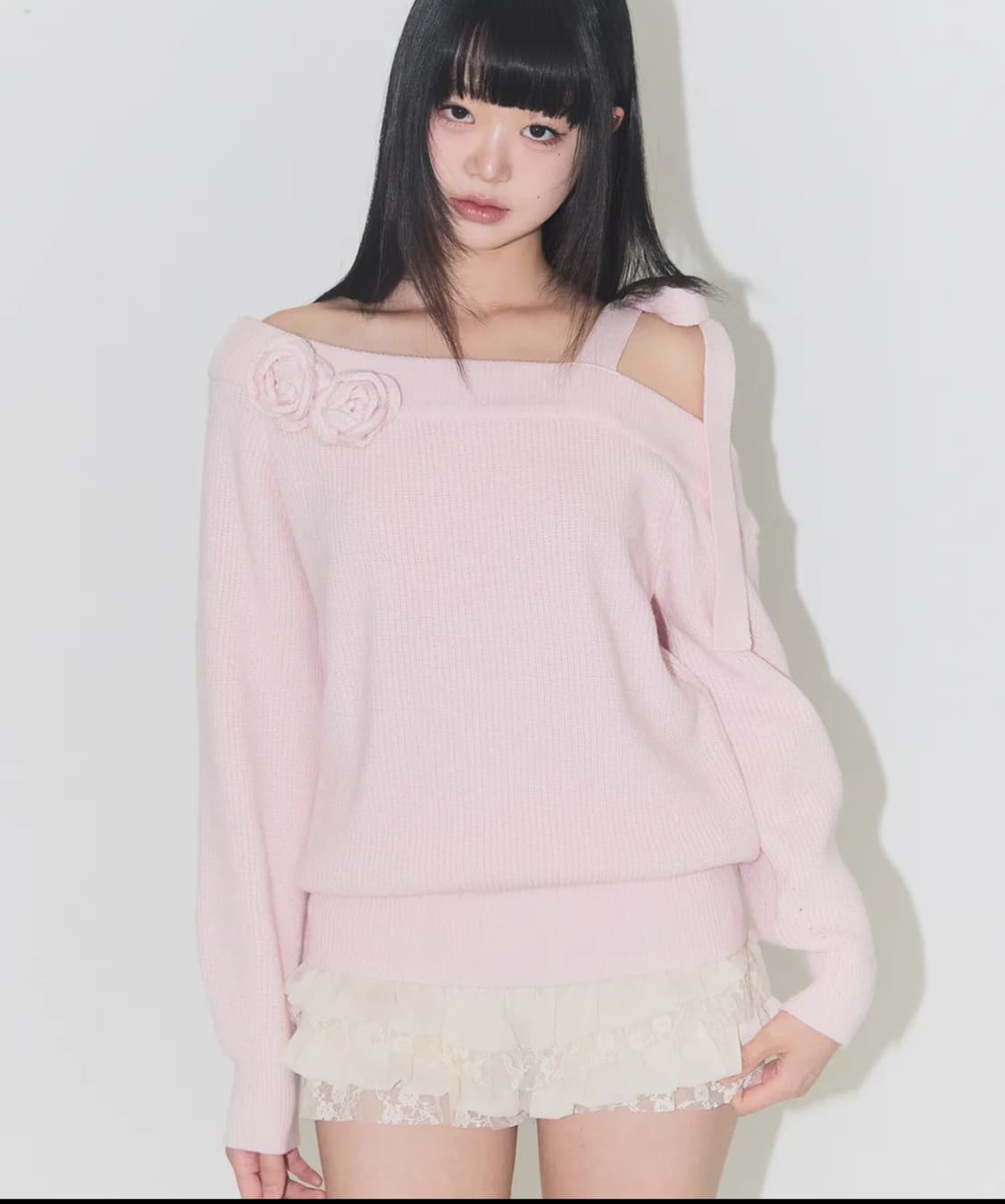 일리고 블룸 보우 오프숄더 니트 핑크 상품이미지2