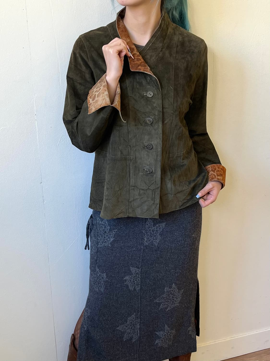 Cizenne 올리브 레오파드 피그스킨 자켓 상품이미지4