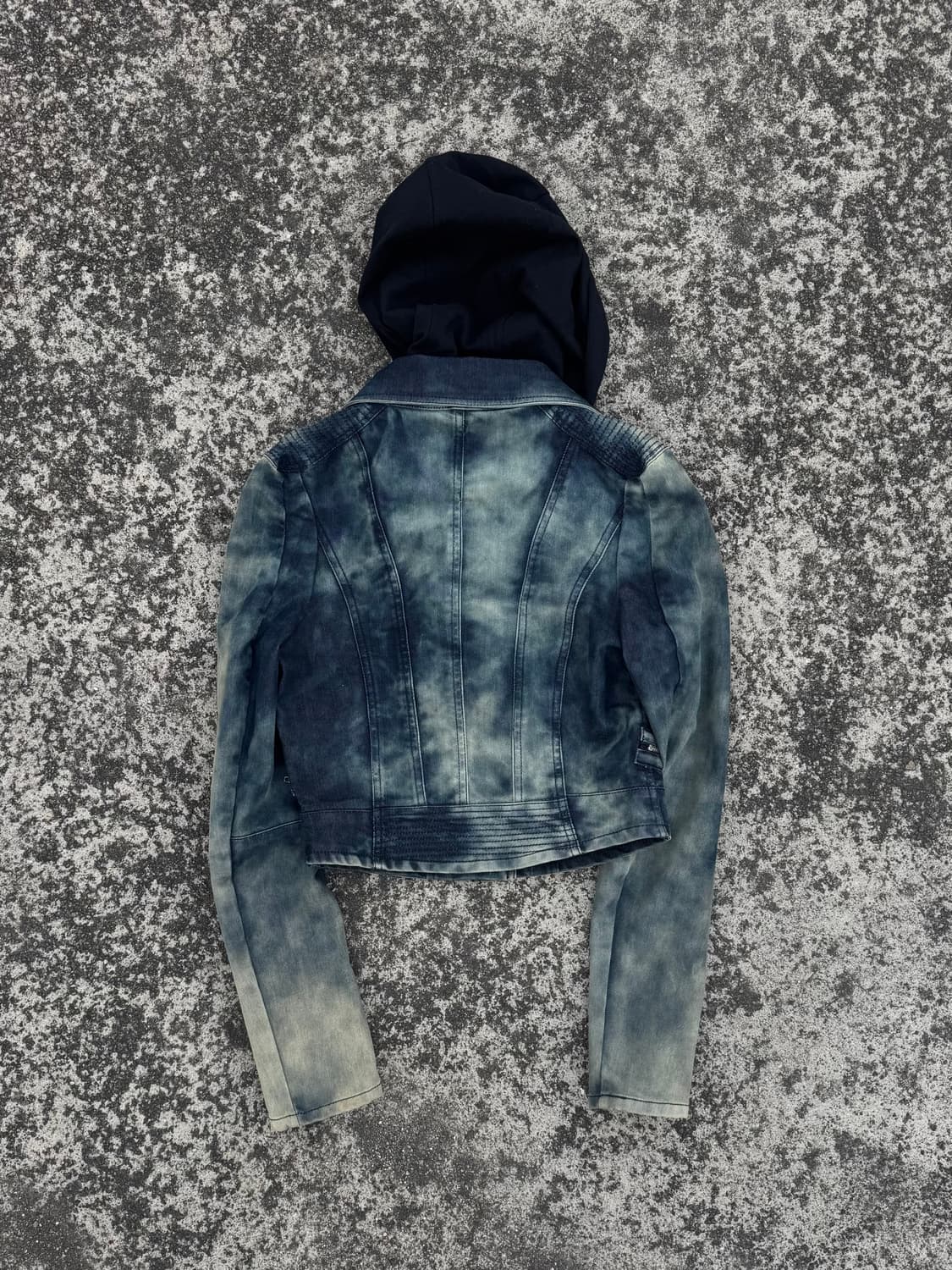 Washed Denim Hooded Biker Jacket 상품이미지3