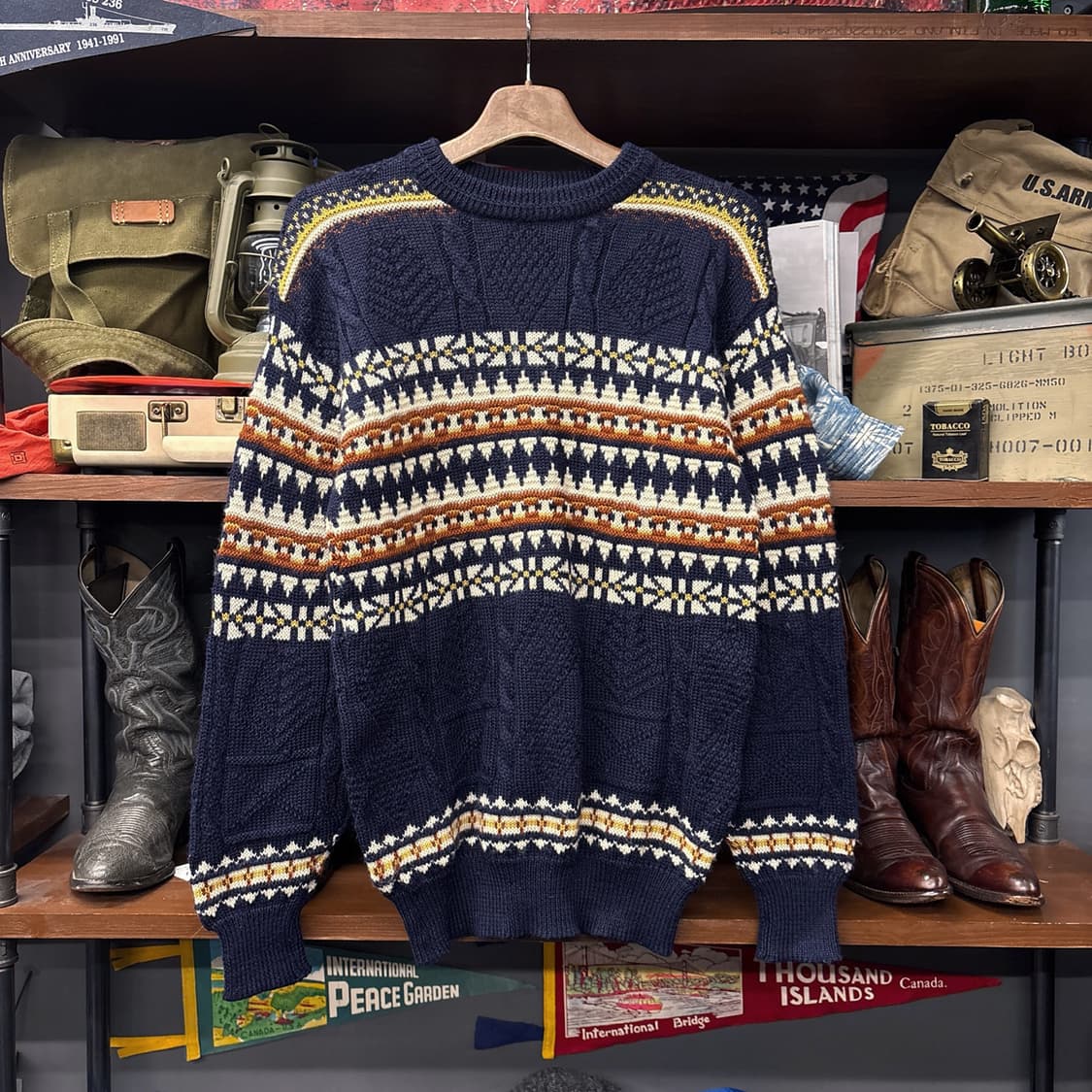 90s JPN 클래식 케이블 노르딕 음각패턴 믹스 울 스웨터 N164 상품이미지1