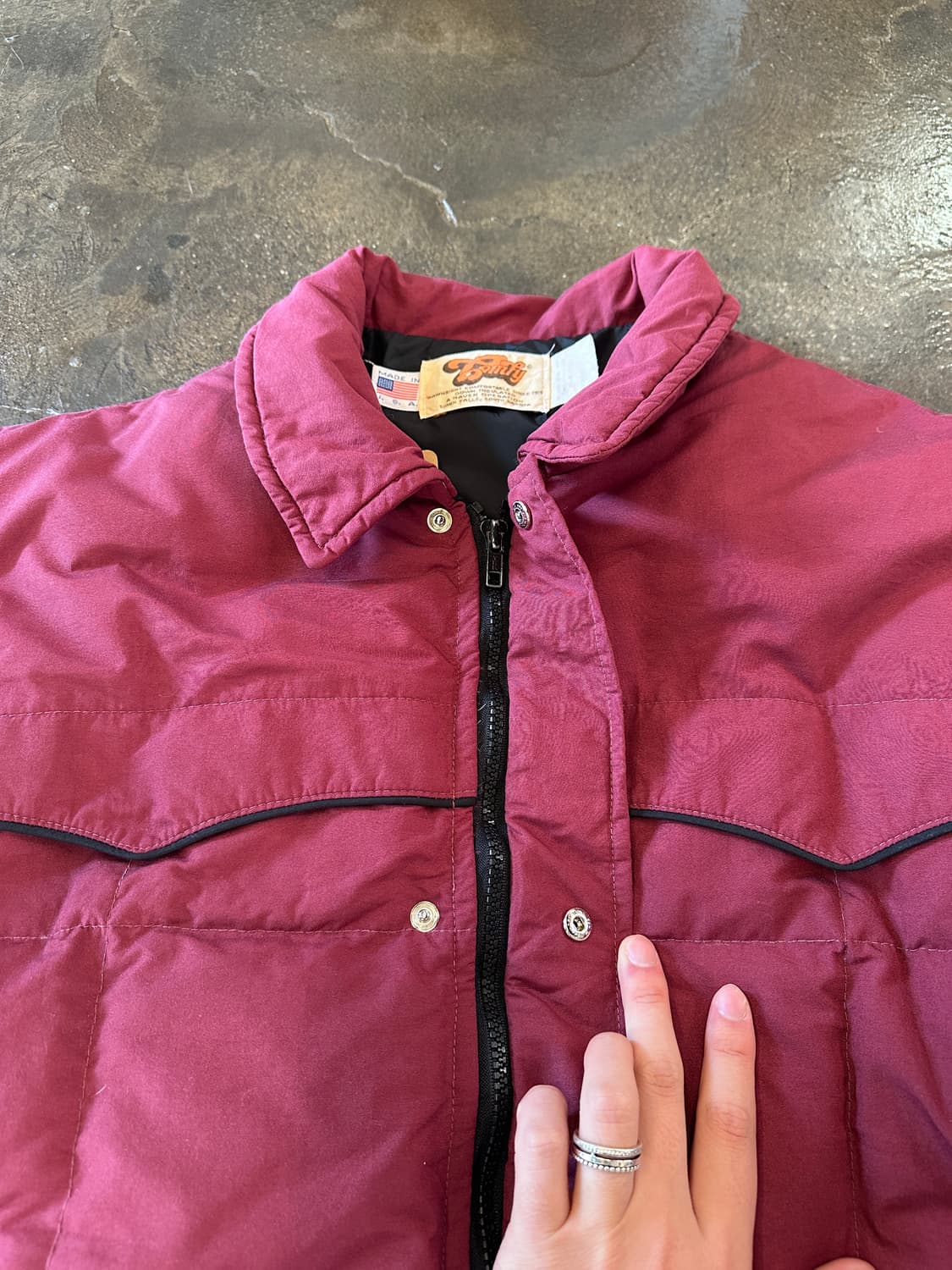 70s/80s Comfy USA 버건디 웨스턴 요크 다운 봄버 자켓 L 상품이미지5