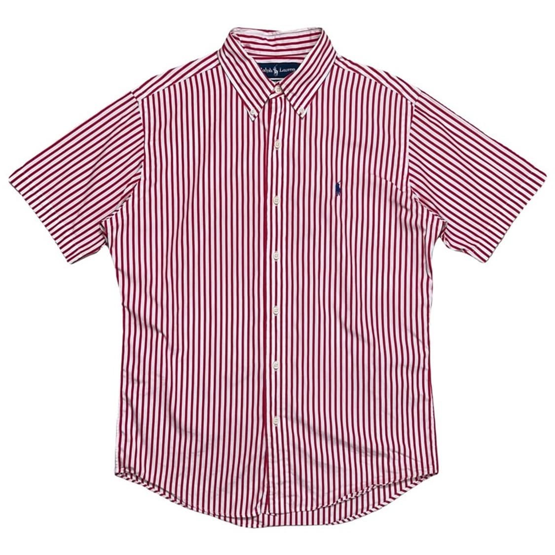 폴로랄프로렌 레드-화이트 스트라이프 패턴 반팔 버튼 다운셔츠 M 상품이미지1