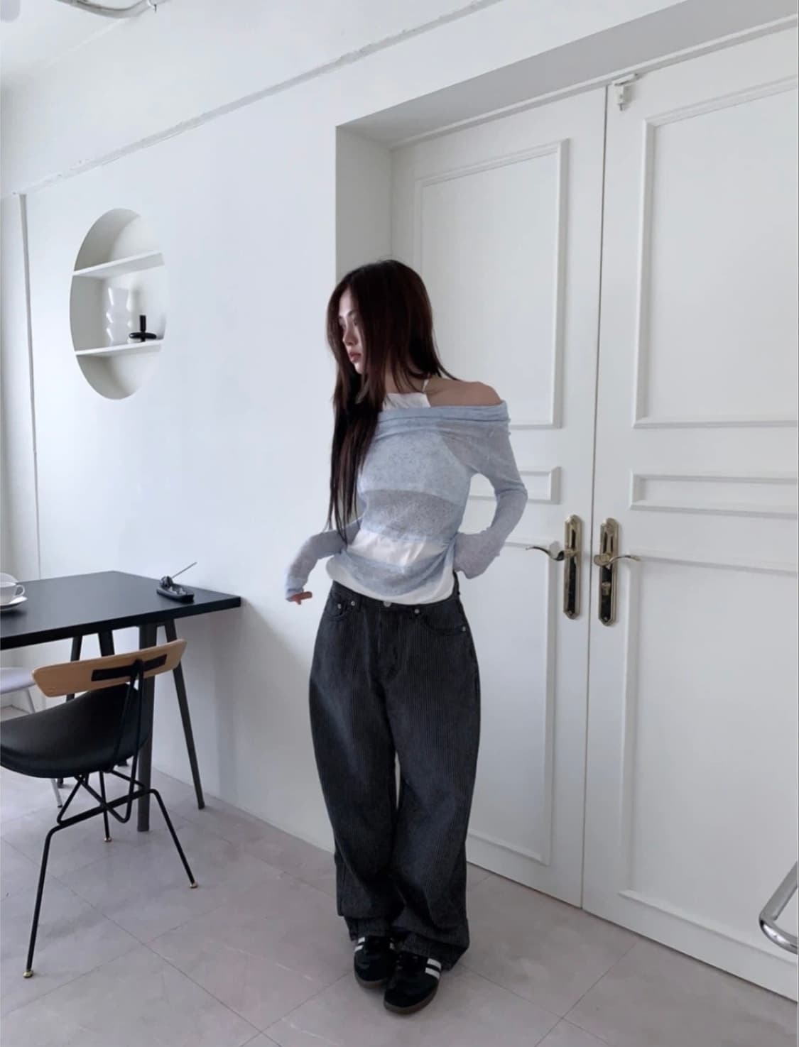 오이콧토 스트라이프 블랙 워싱 데님팬츠 상품이미지3