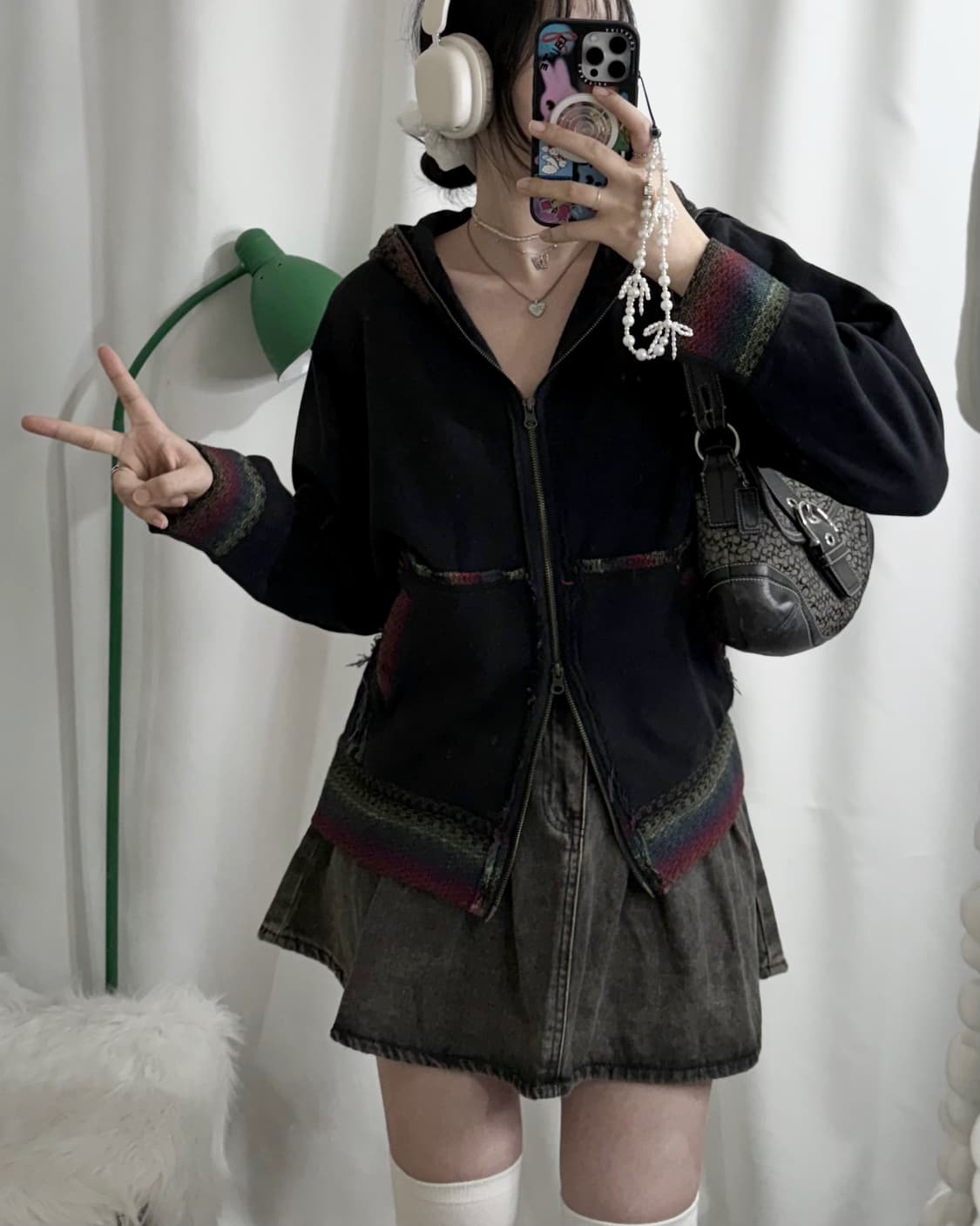 블랙 에스닉 투웨이 후드 집업 상품이미지2