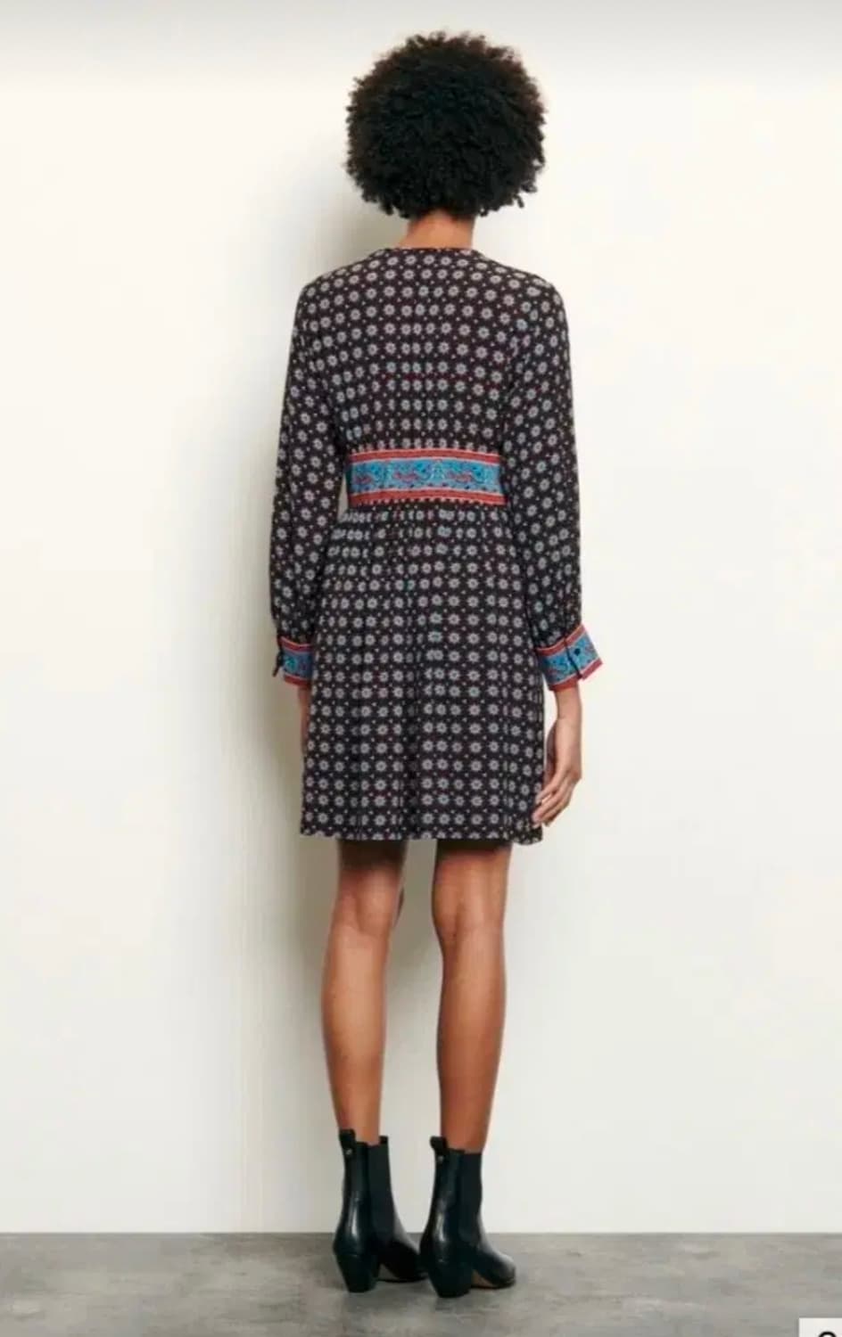 산드로 랩스타일 플라워 패턴 레이온 미니 원피스 배색 벨트 프렌치 시크 상품이미지2