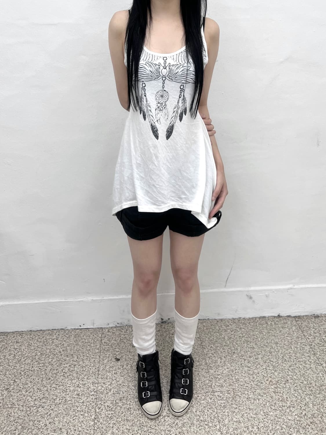 Feather necklace printing sleeveless 상품이미지1