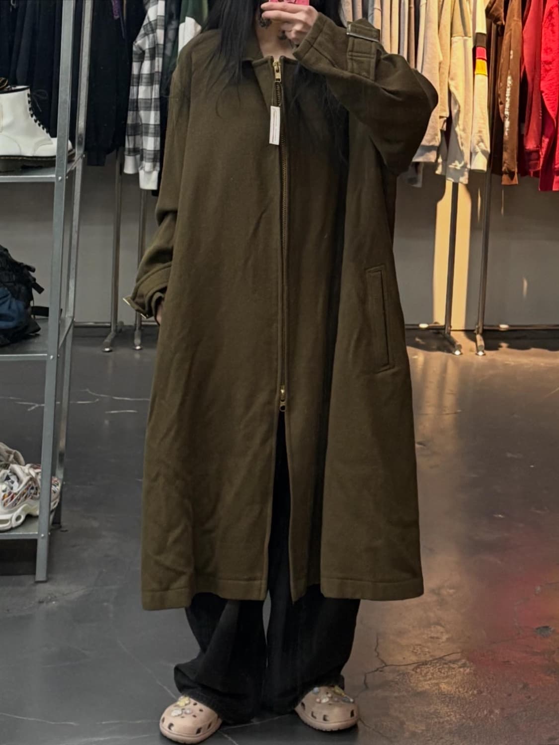 요지야마모토 카키 투웨이 롱 코트 A3345 상품이미지1