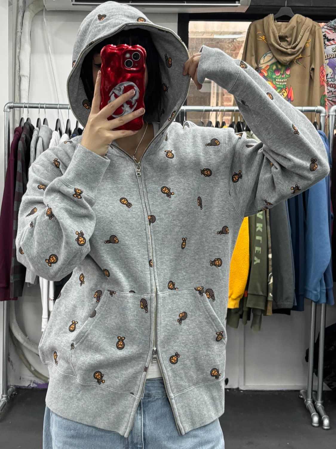 베이프 베이비 마일로 그레이 후드집업 상품이미지4