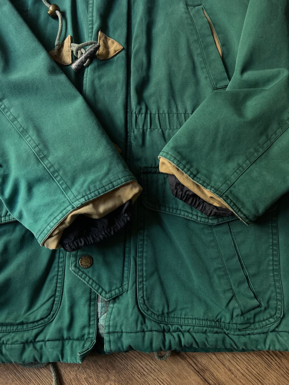 [L]90's USA 빈티지 체크 라이닝 그린 더플 코트 자켓 상품이미지5