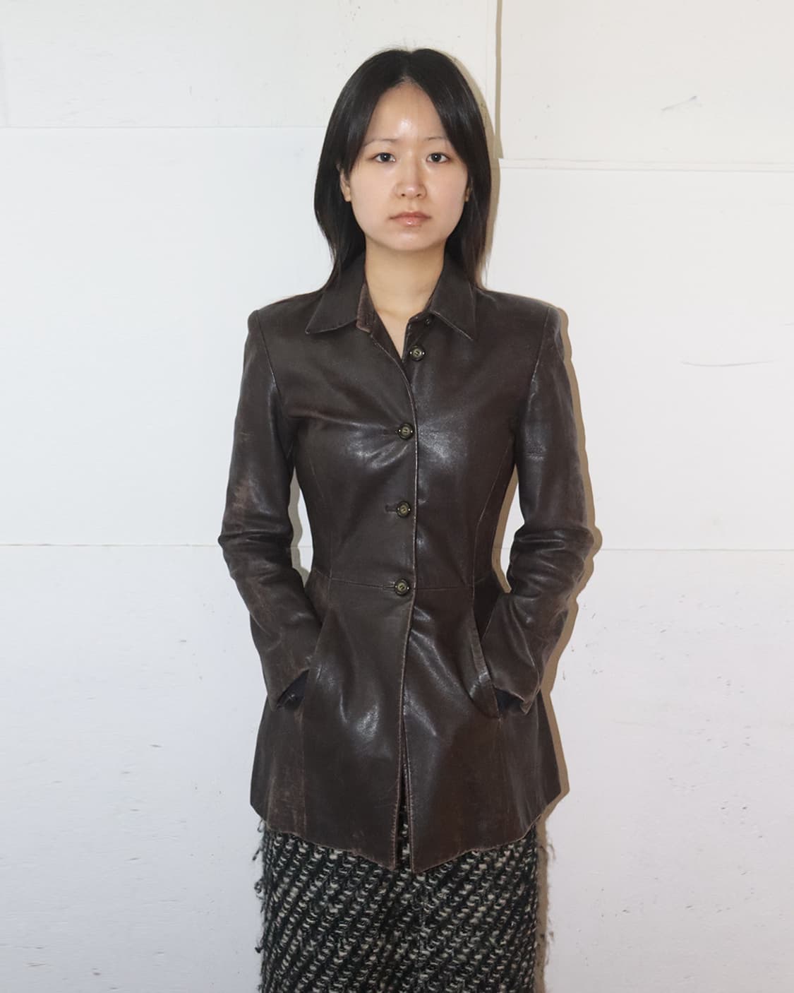 엠포리오 아르마니 00AW 레더 자켓 브라운 상품이미지1