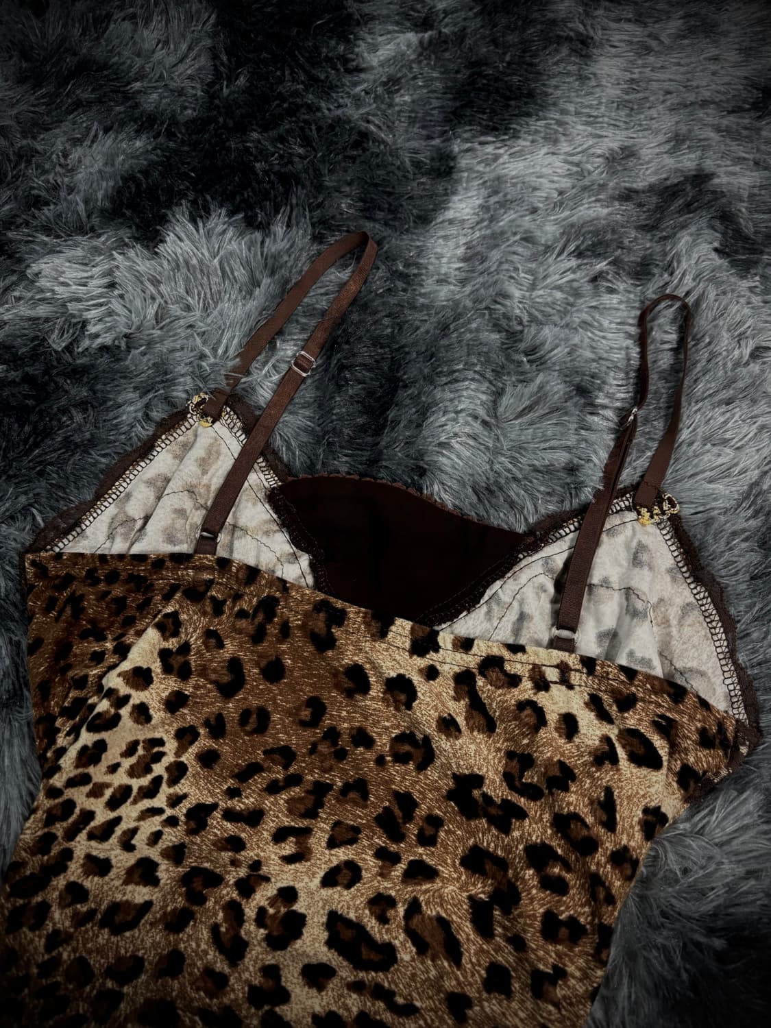 브라운 호피 오네갸루 St 리본디테일 레이스 슬리브리스 상품이미지5