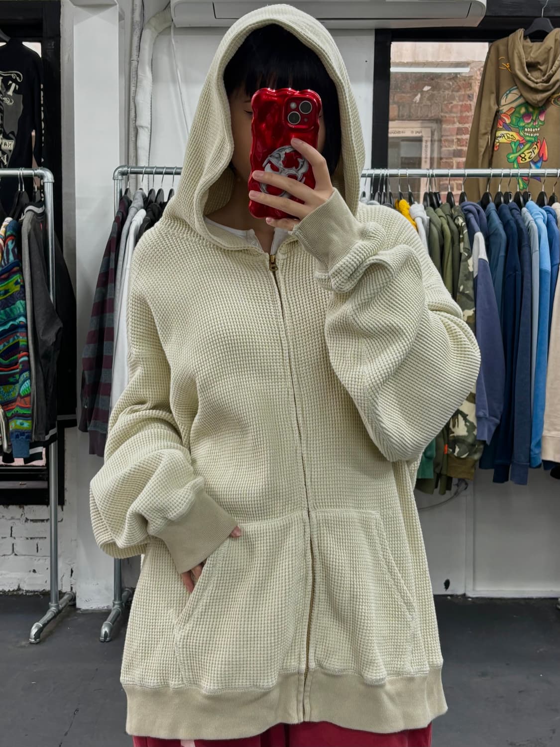 카키스 와플 크림 후드집업 상품이미지3