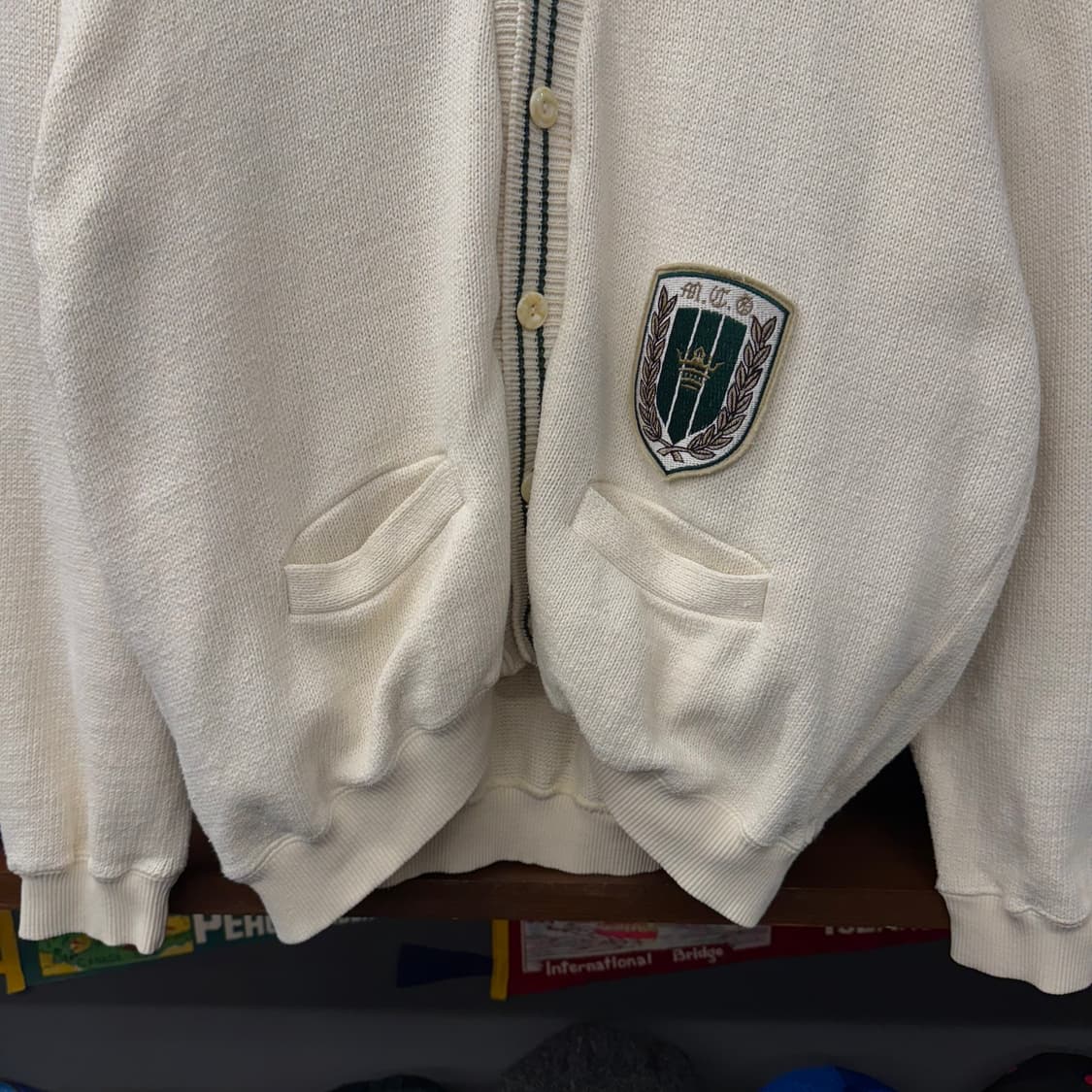 90s 맥그리거 월계수 와펜 패치 프레피 빈티지 크리켓 가디건 니트 상품이미지4