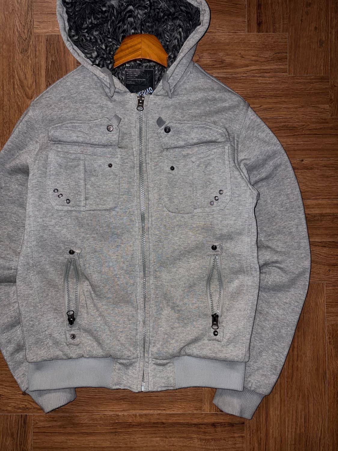 Jinqueqiao 빈티지 퍼 후드집업 상품이미지5