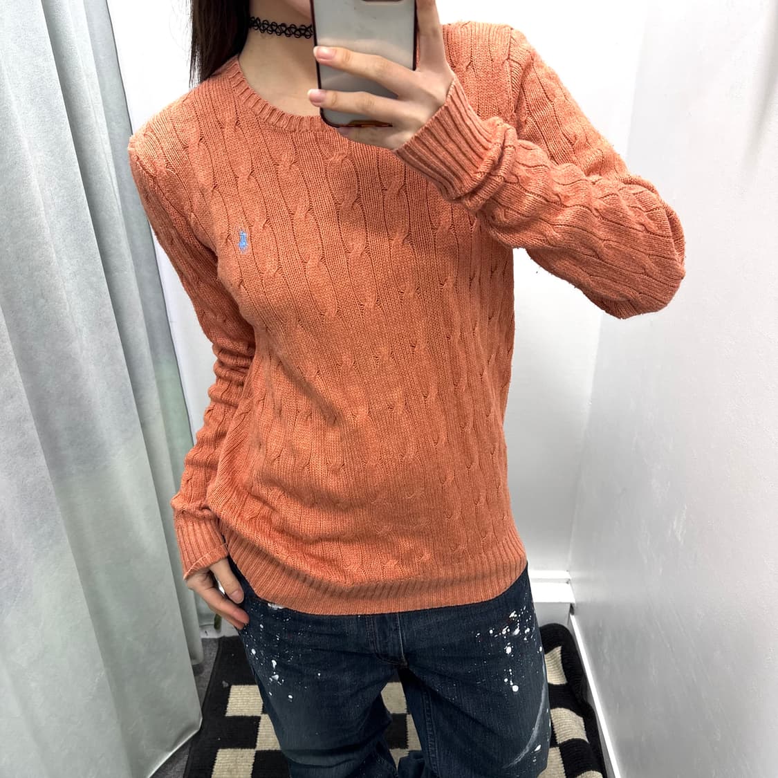 폴로 핑크 코랄 실크 케이블 니트 상품이미지1