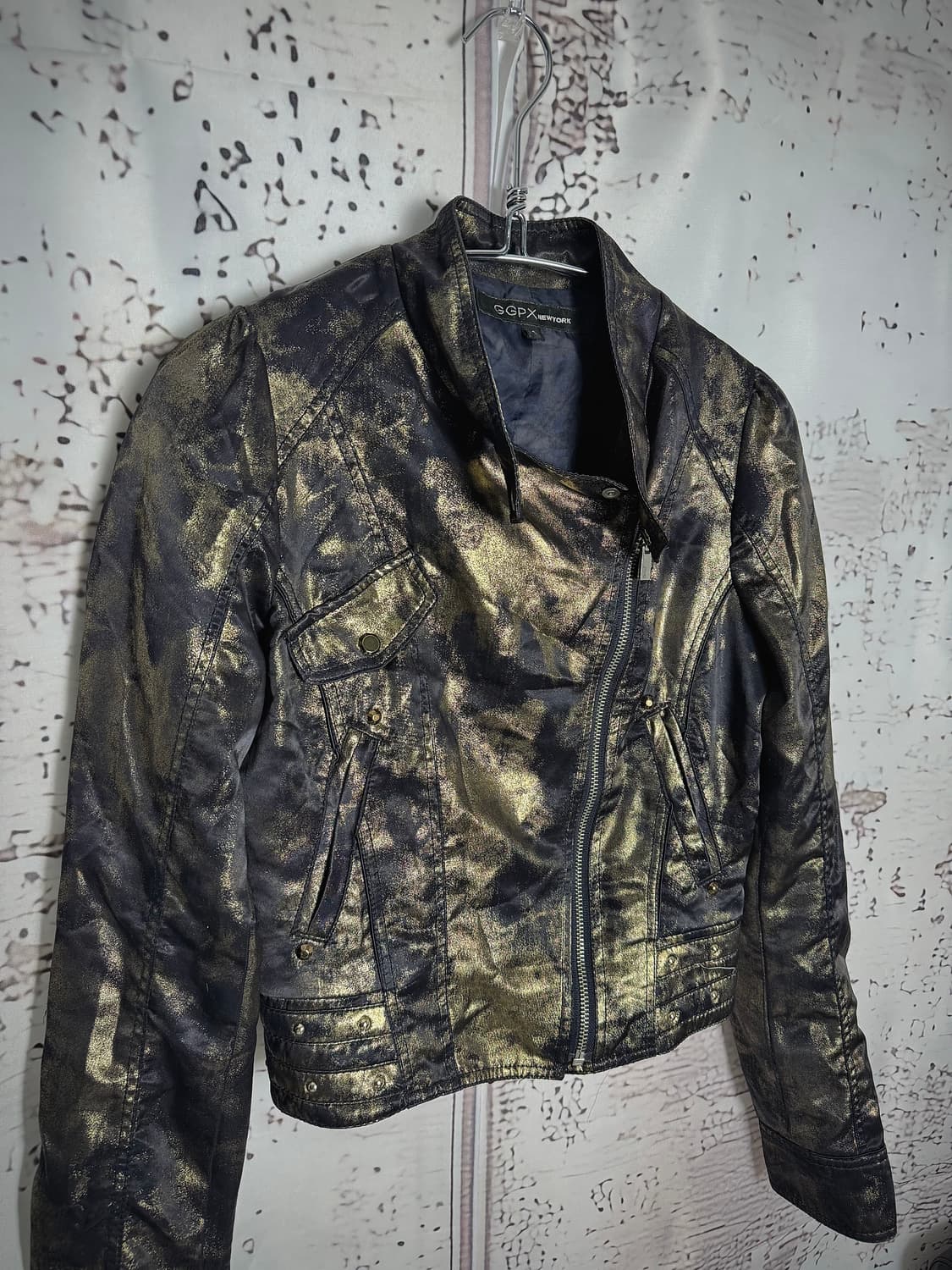 Metallic Cropped Biker Jacket 상품이미지3