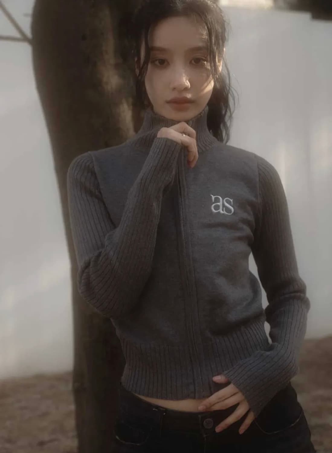 애즈온 마론 니트집업 상품이미지1