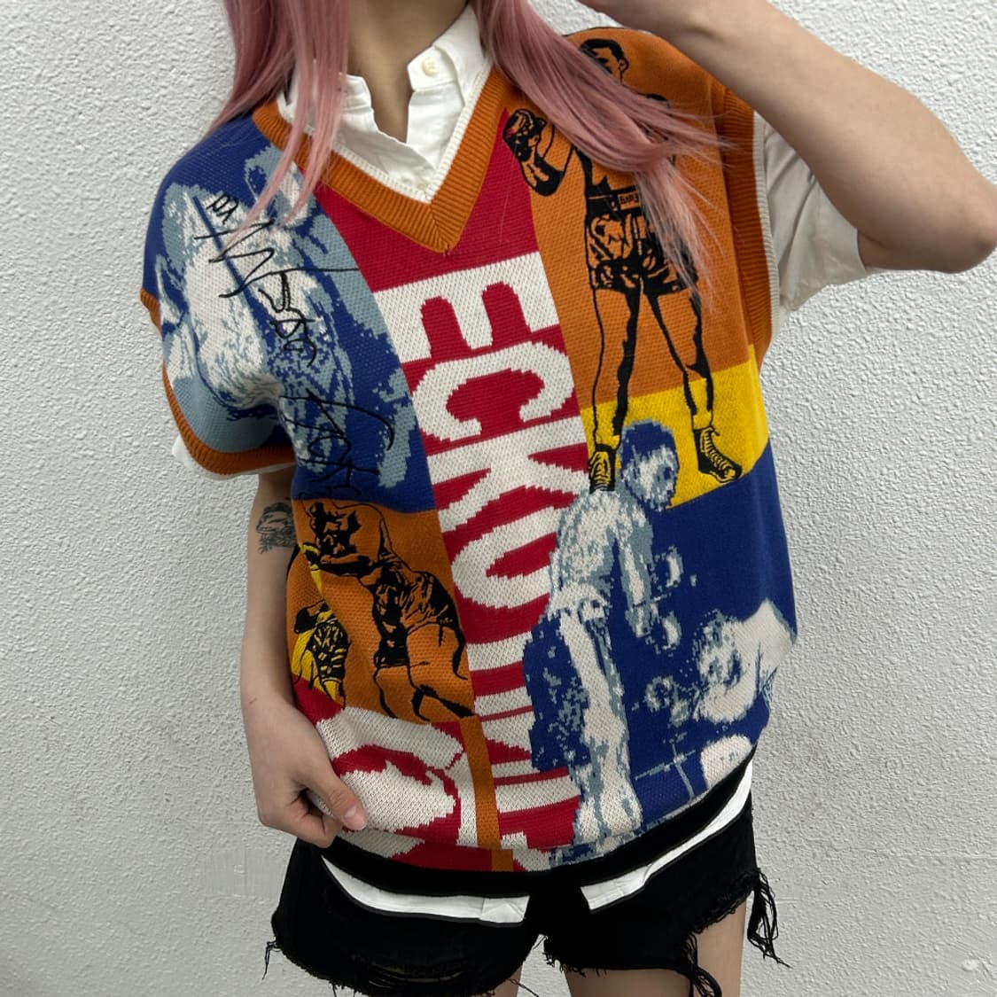 90s 에코 무하마드 알리 니트 베스트 L 상품이미지1