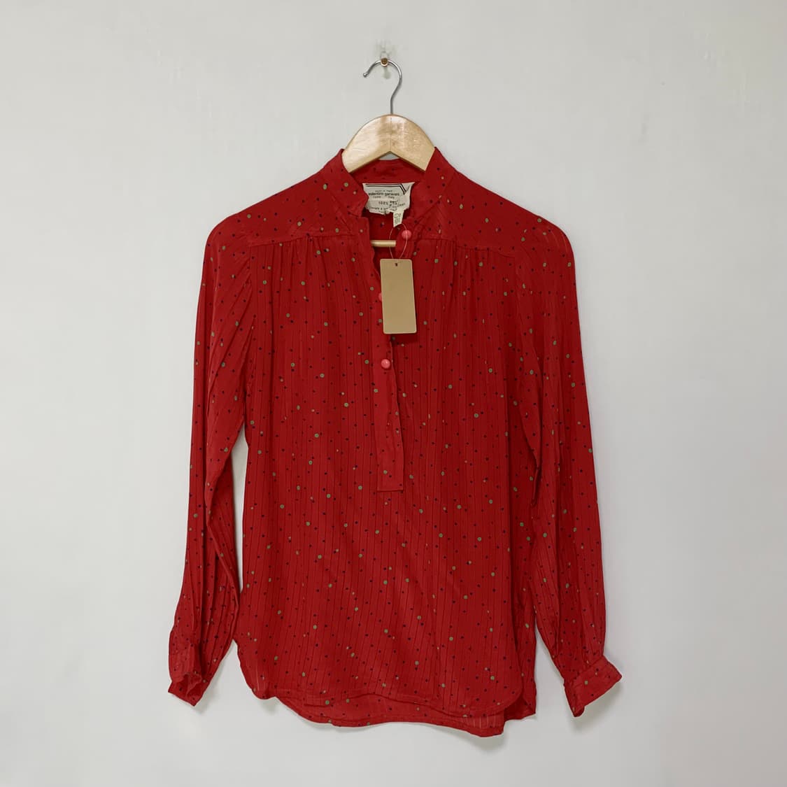 발렌티노 이태리 빈티지 도트 실크 100 블라우스 셔츠 레드 상품이미지1
