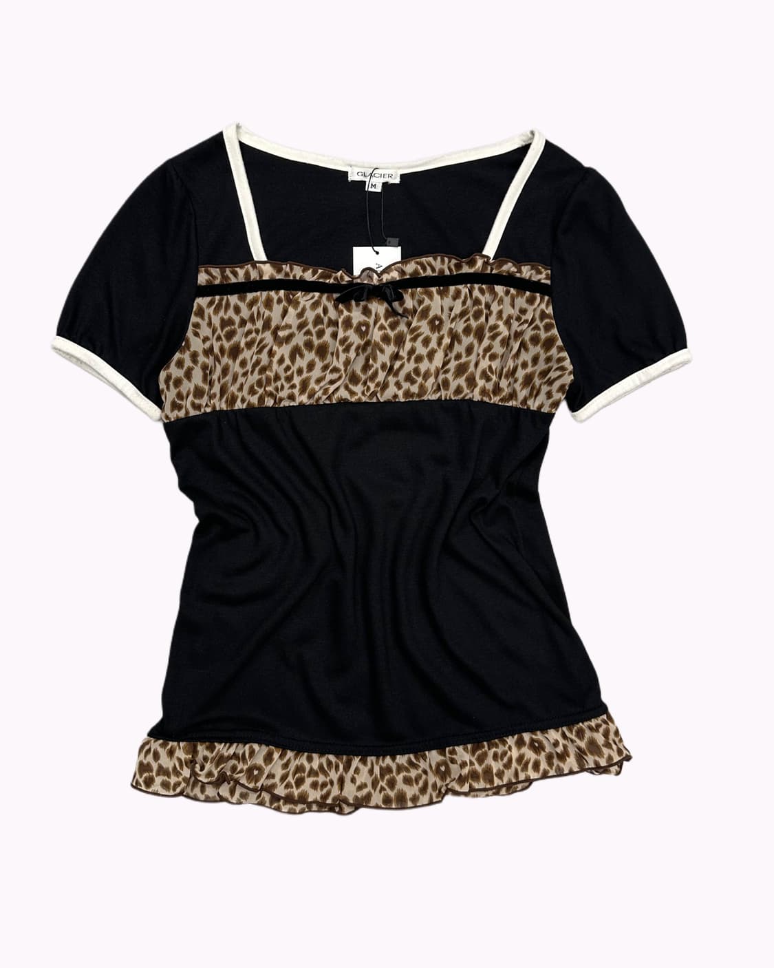 shirring leopard ribbon t-shirt 상품이미지1