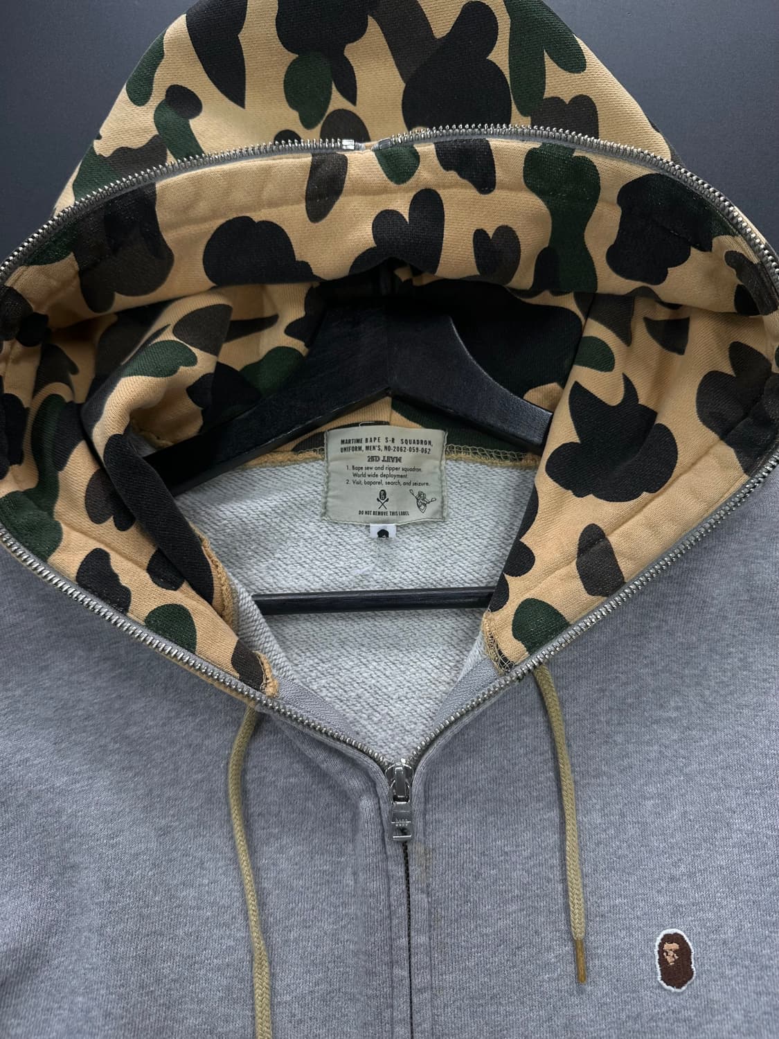 베이프 1st 카모 자수사루 원포인트황계 풀 후드집업 그레이 상품이미지7