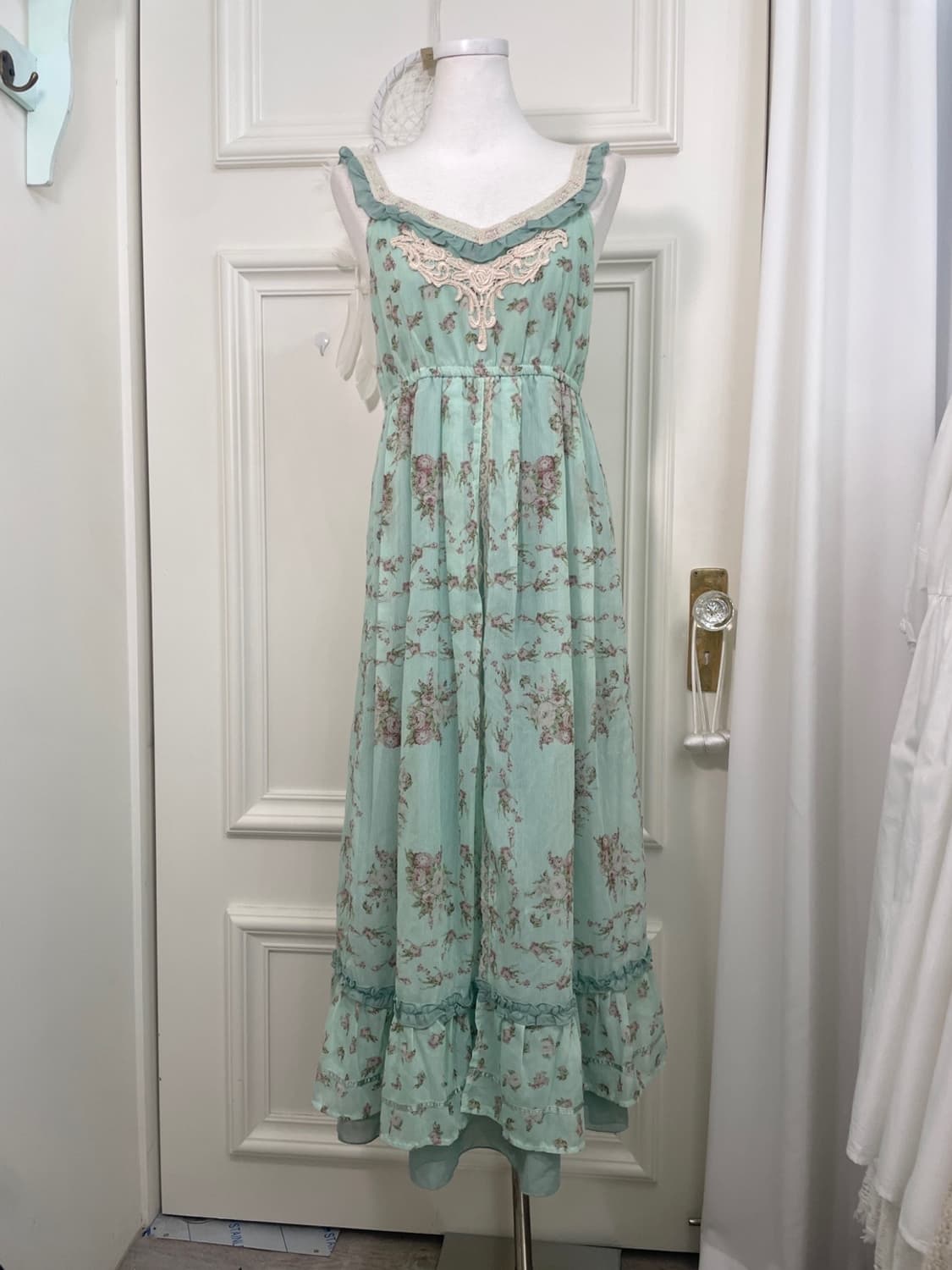 AXES FEMME mint lace trim flower long op 상품이미지1
