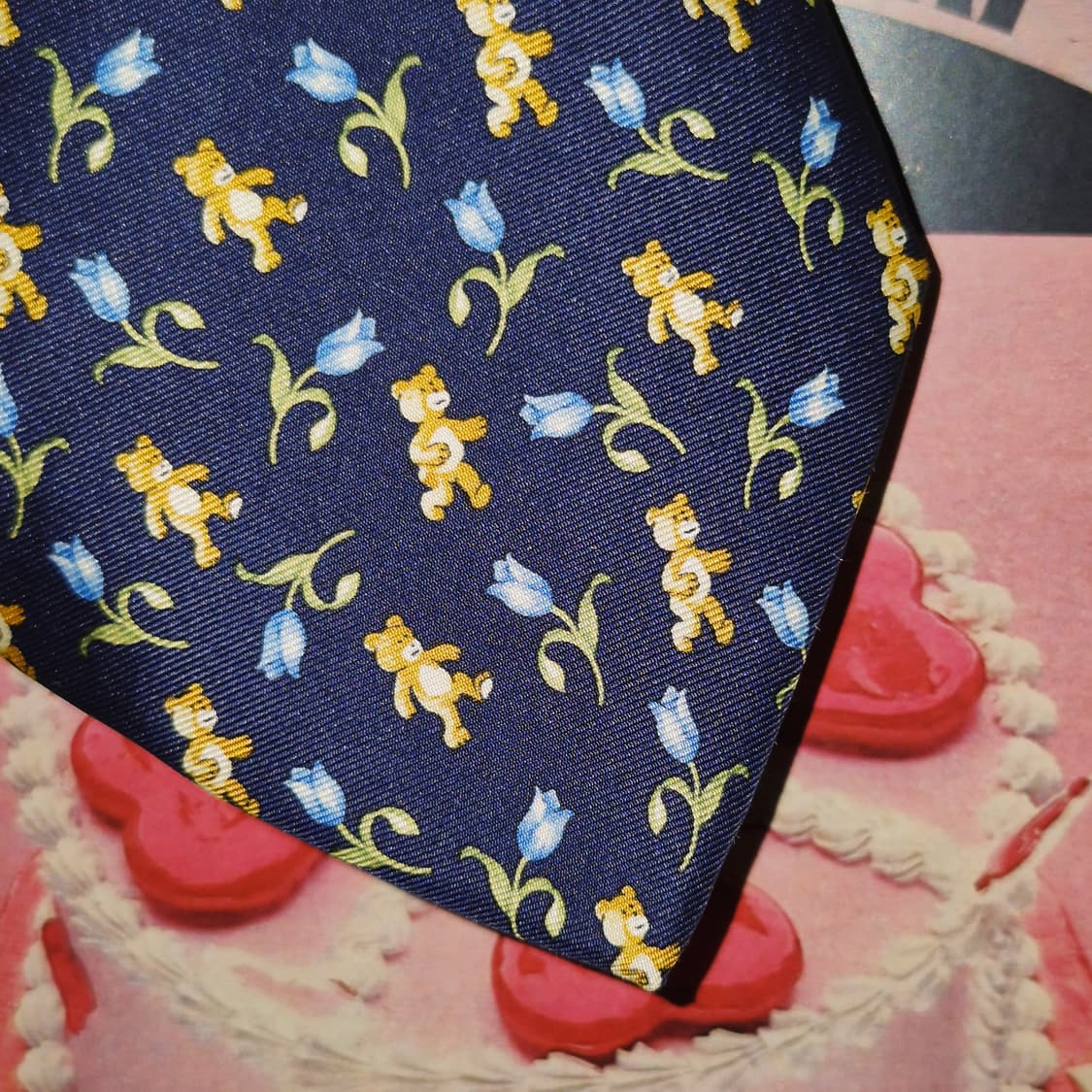 90s 프랑스 니나리치 테디베어 튤립 실크 넥타이 상품이미지10