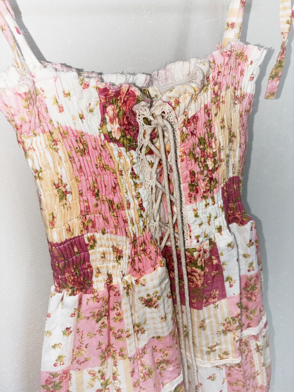 일본 빈티지 핀터깔 딸기우유 패치워크 원피스 상품이미지2