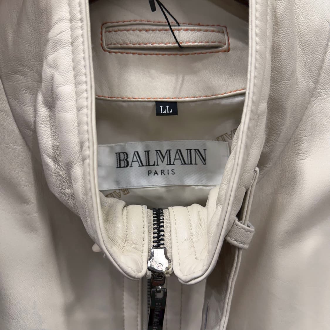 발망 하이넥 레더 집업 자켓 웨스턴 요크 디테일 레귤러핏 아이보리 상품이미지7