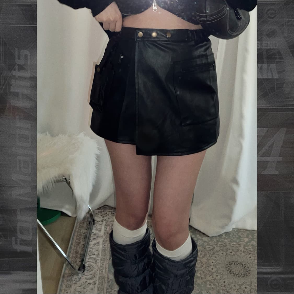 블랙 페이크 레더 카고 미니 스커트 상품이미지3