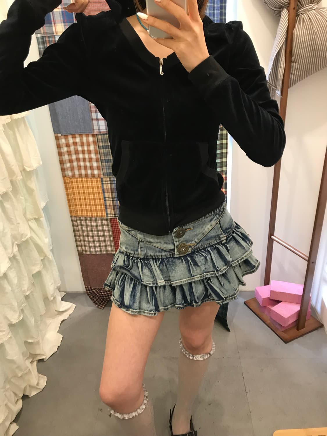 쥬시꾸띄르 블랙 리본 패턴 후드집업 상품이미지4