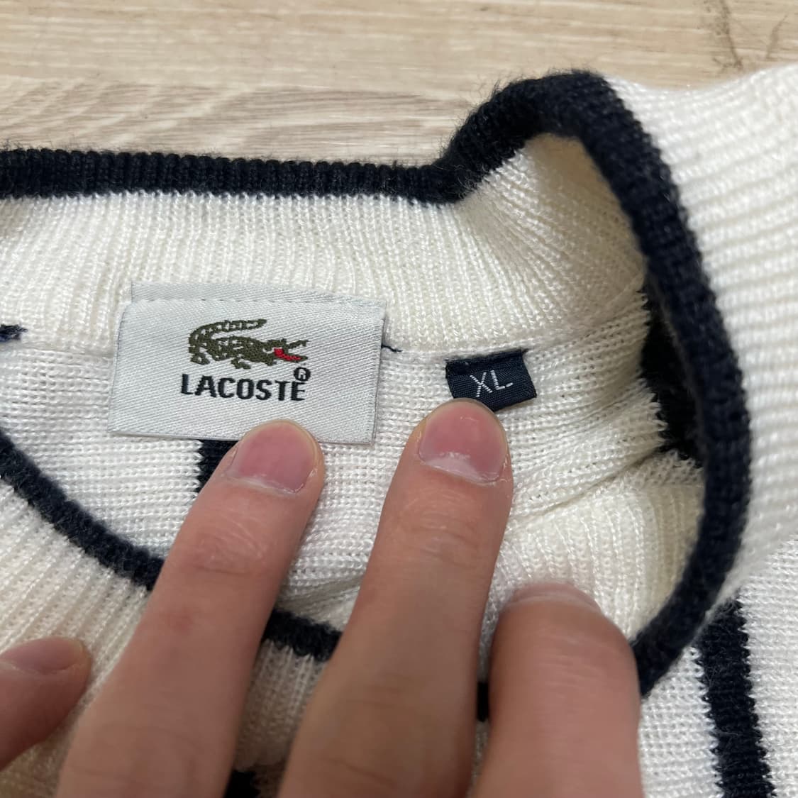 라코스테 버티컬 스트라이프 크루넥 라운드 니트 [화이트] XL/105 상품이미지5
