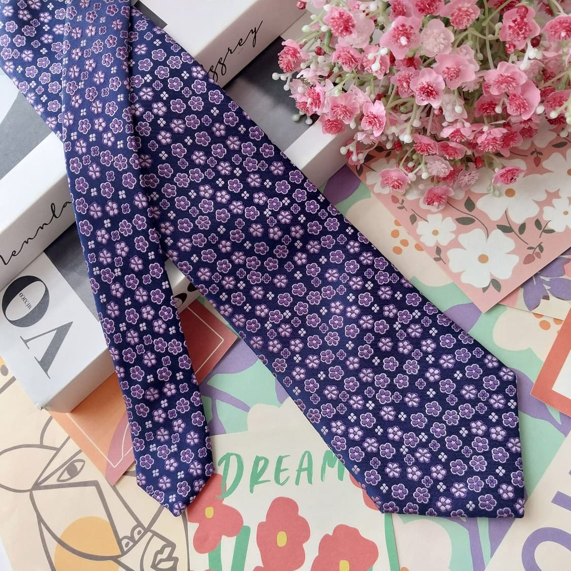 폴 스튜어트 네이비 플라워 모티브 넥타이 8.7cm S~A+등급 K266 상품이미지4